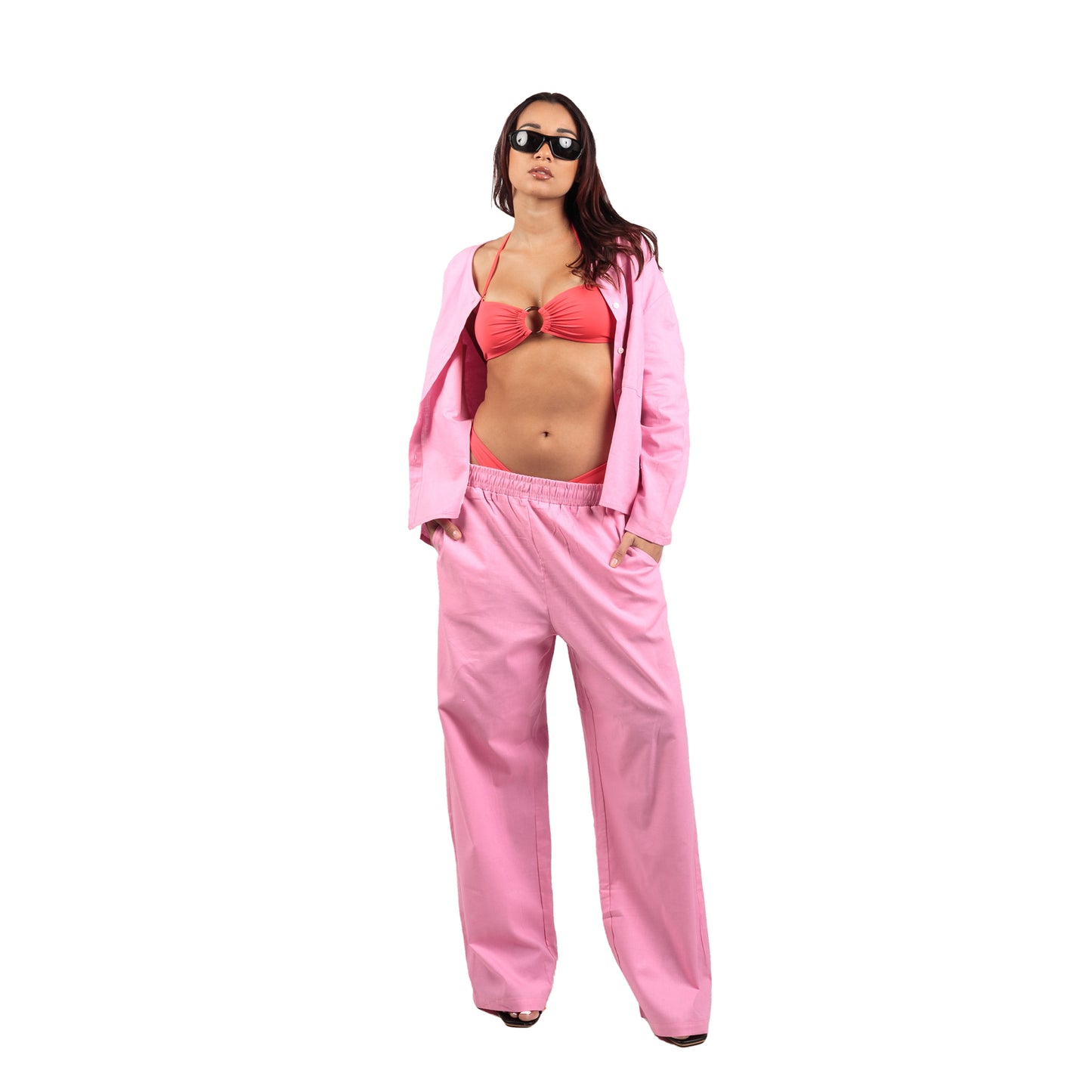 Pink LGHT Bahama Set Pin Tuck Blouse and Wide Pants