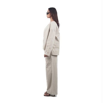 Bahama Set Beige Pin Tuck Blouse and Wide Pants