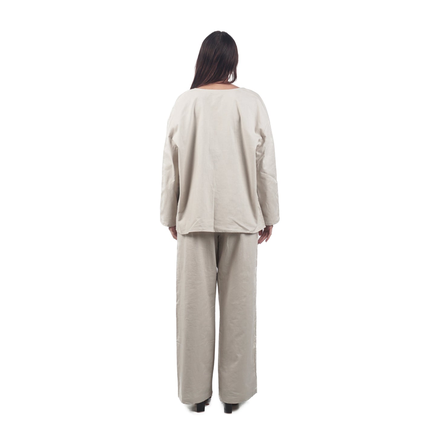 Bahama Set Beige Pin Tuck Blouse and Wide Pants