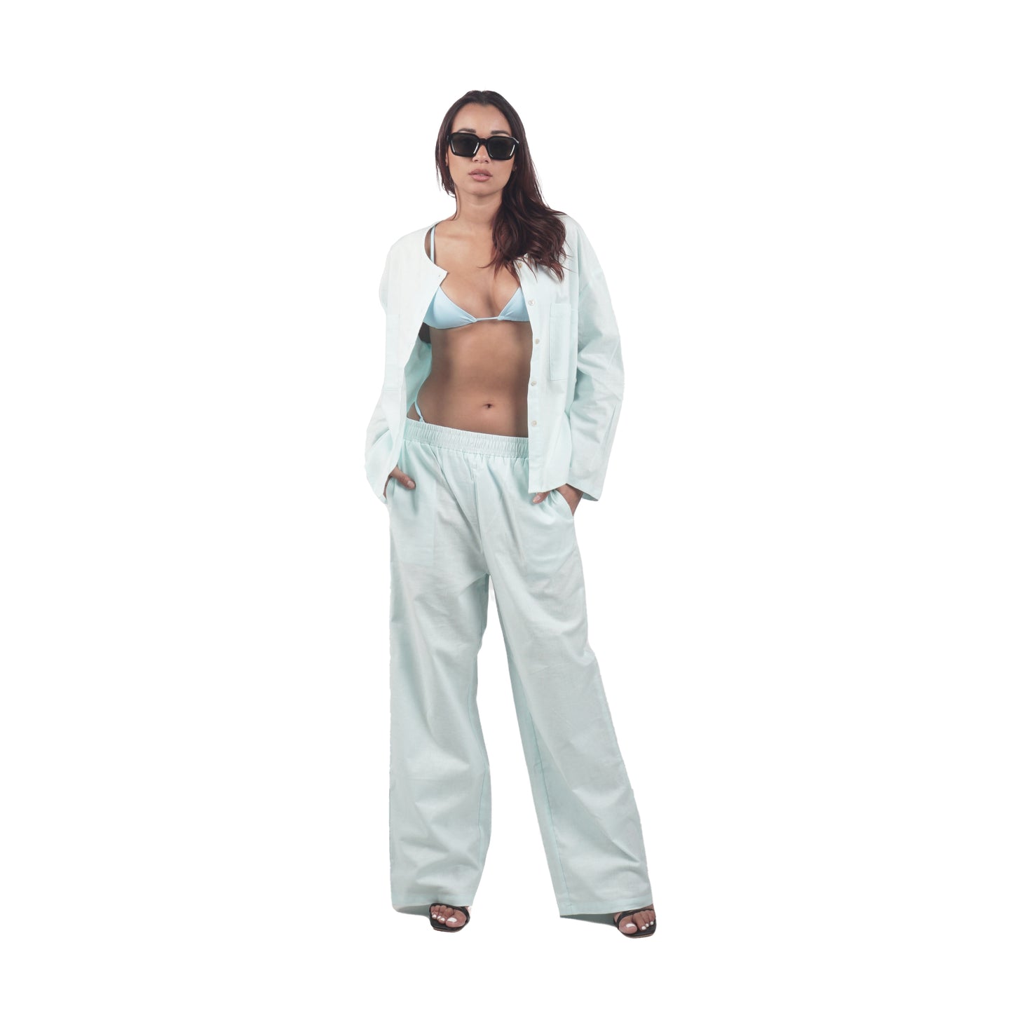 Blue LGHT Bahama Set Pin Tuck Blouse and Wide Pants